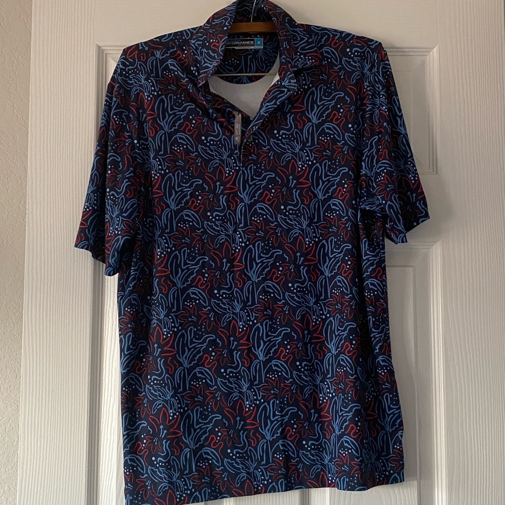 PGA Tour Blue and Red Graphic Polo Shirt